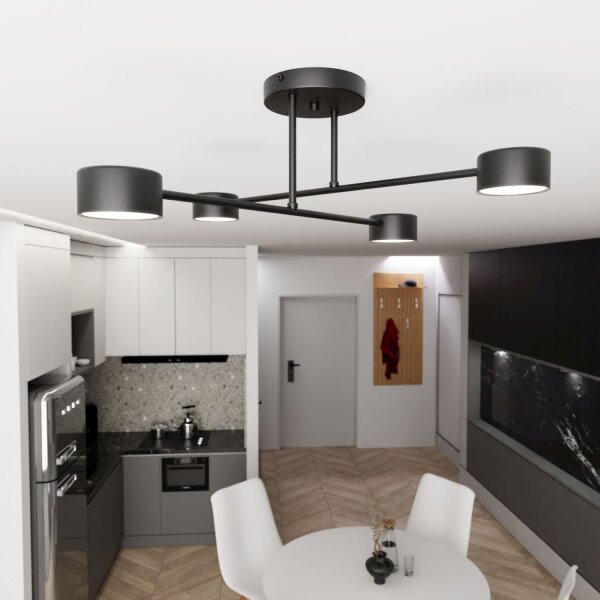 Plafonnier noir métal GX53 4 flammes accentuées