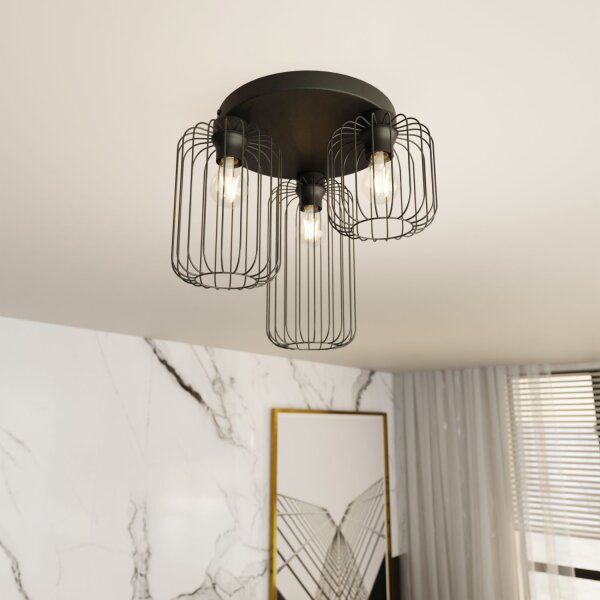 Draht Deckenleuchte Retro Schwarz Metall E27 60 cm lang