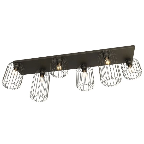 Plafonnier en métal noir L:115 cm Rétro E27 6 flammes