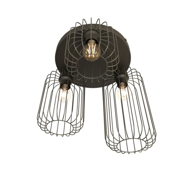 Plafonnier rond noir métal E27 3 flammes L:30 cm