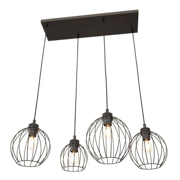 Metall Hängelampe E27 Schwarz 4-flammig L:70 cm lang