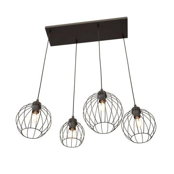 Metall Hängelampe E27 Schwarz 4-flammig L:70 cm lang