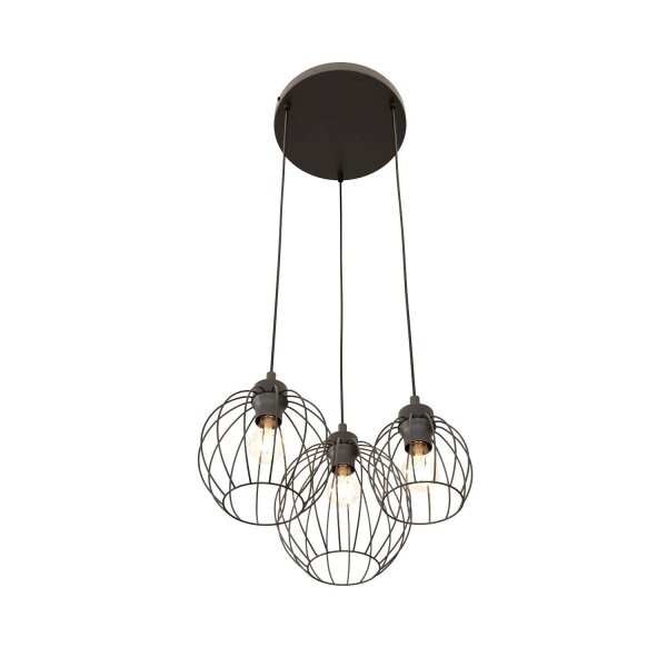 Metall Hängelampe E27 3-flammig B:30 cm rund Schwarz