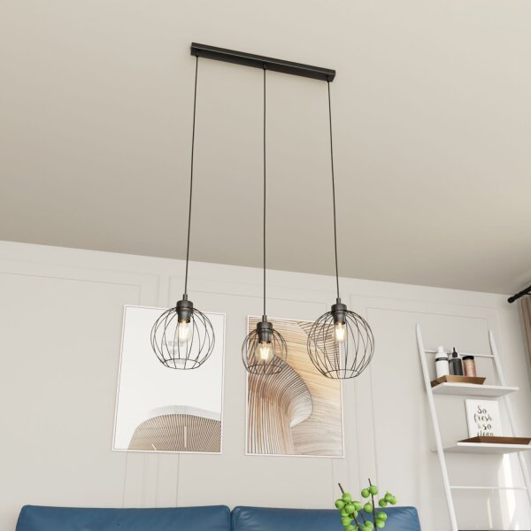 Lange Pendelleuchte Draht E27 L:77 cm Metall Schwarz