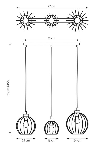 Lange Pendelleuchte Draht E27 L:77 cm Metall Schwarz