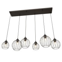 Suspension noire E27 m&eacute;tal 6 flammes L:125 cm