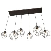 Schwarze Pendelleuchte E27 Metall 6-flammig L:125 cm