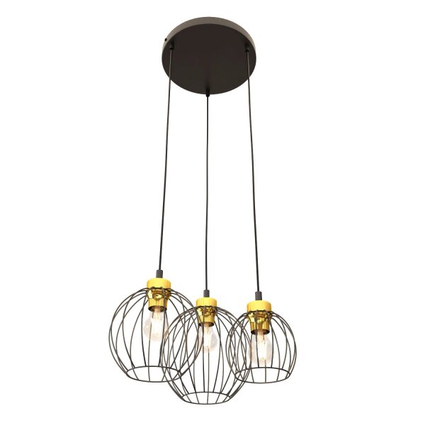 Runde Pendelleuchte Schwarz Gold 3-flammig E27 elegant