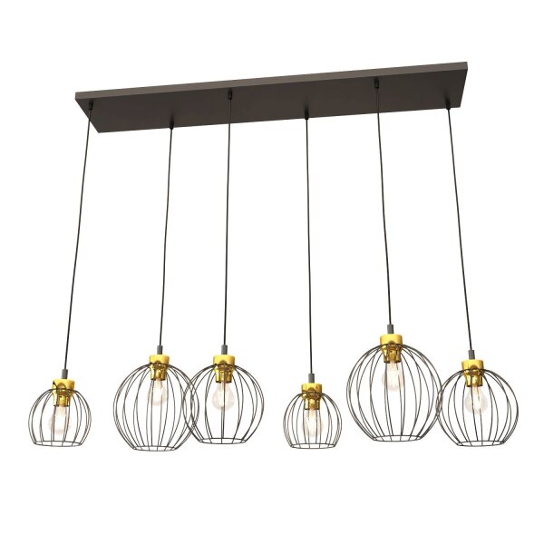 Längliche Pendelleuchte Schwarz Gold 6-flammig elegant