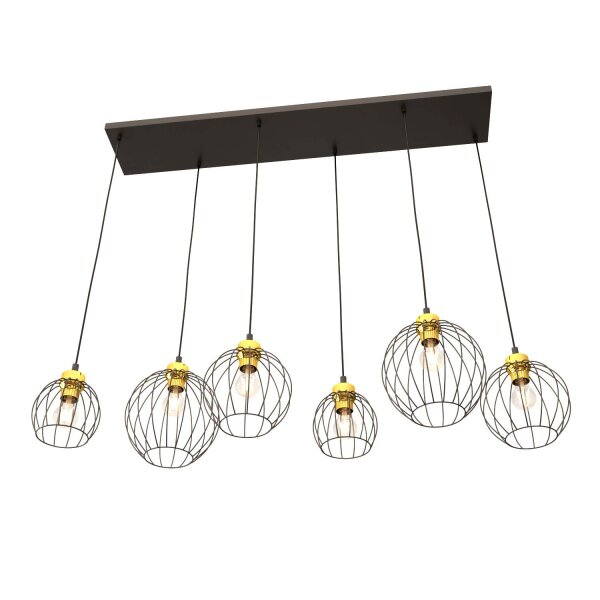 Längliche Pendelleuchte Schwarz Gold 6-flammig elegant