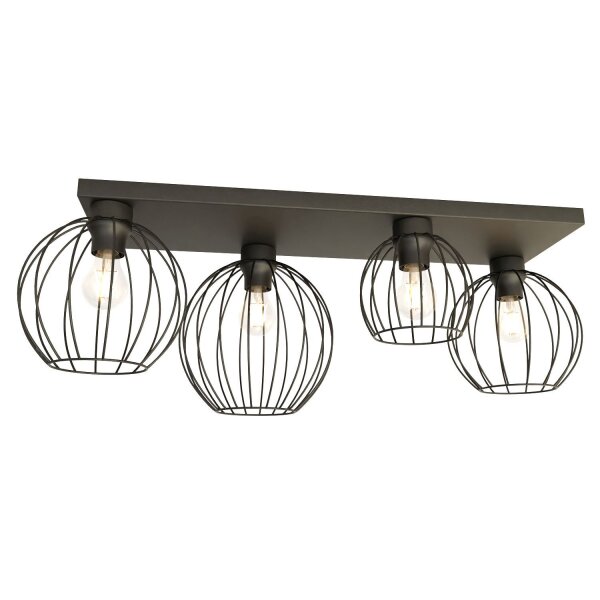 Plafonnier Retro Noir Fil E27 3-flmg 70 cm de long