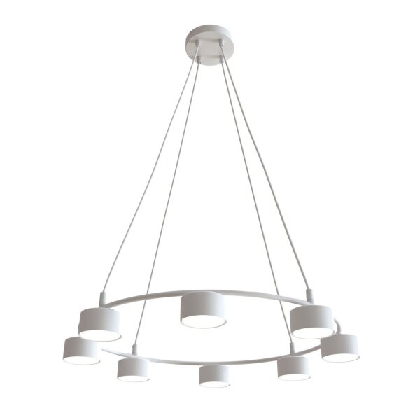 Suspension Blanc Métal accentué L:64 cm 8-flamme