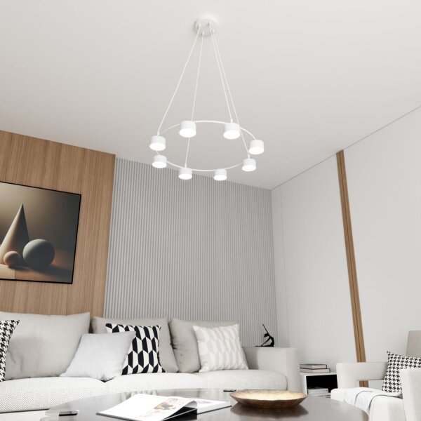 Suspension Blanc Métal accentué L:64 cm 8-flamme