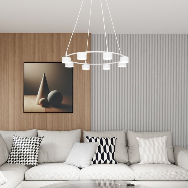 Suspension Blanc Métal accentué L:64 cm 8-flamme