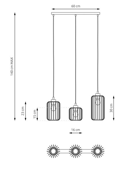 Lampe à suspendre décorative en métal noir E27 L:40 cm de long