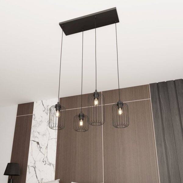 Lampe à suspendre décorative noire métal 70 cm 4 flammes