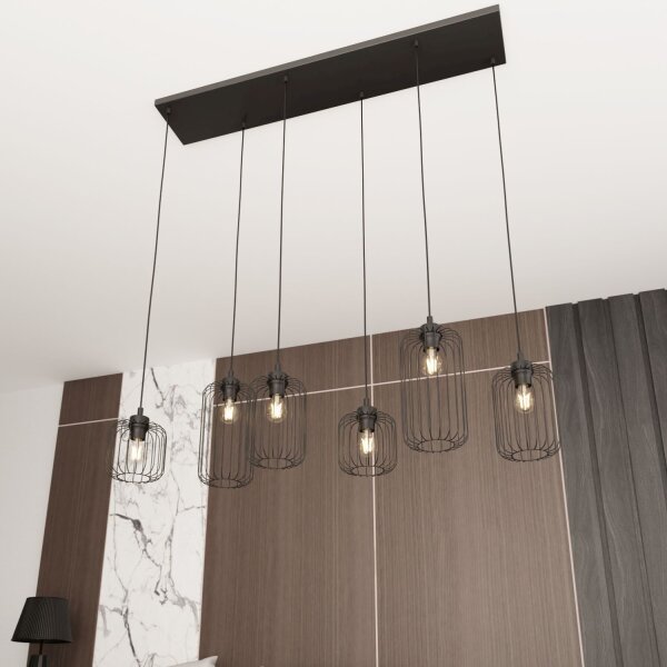 Metall Pendelleuchte Schwarz 115 cm 6-flammig dekorativ