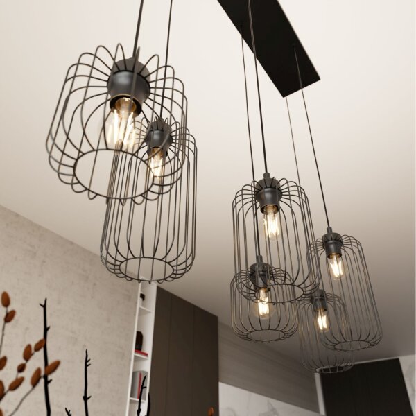 Metall Pendelleuchte Schwarz 115 cm 6-flammig dekorativ