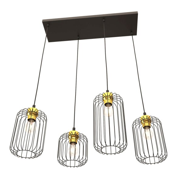 Pendelleuchte Metall E27 70 cm lang Retro Schwarz Gold
