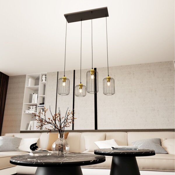Pendelleuchte Metall E27 70 cm lang Retro Schwarz Gold