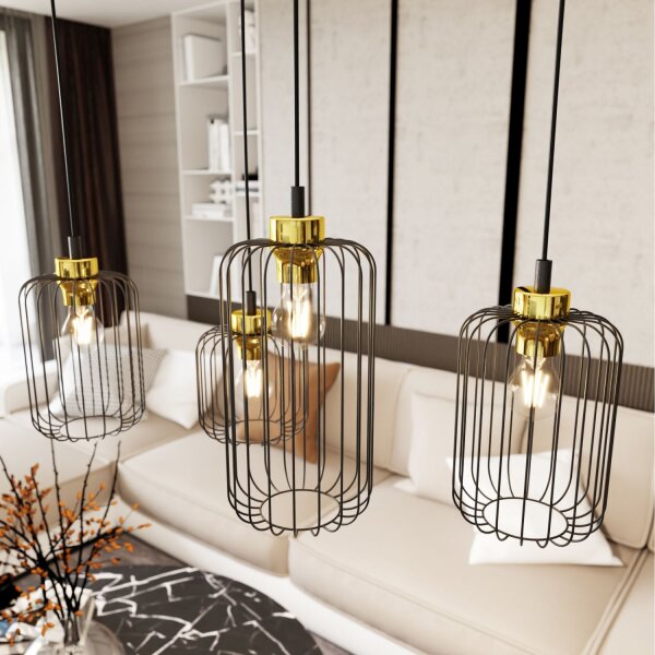 Pendelleuchte Metall E27 70 cm lang Retro Schwarz Gold