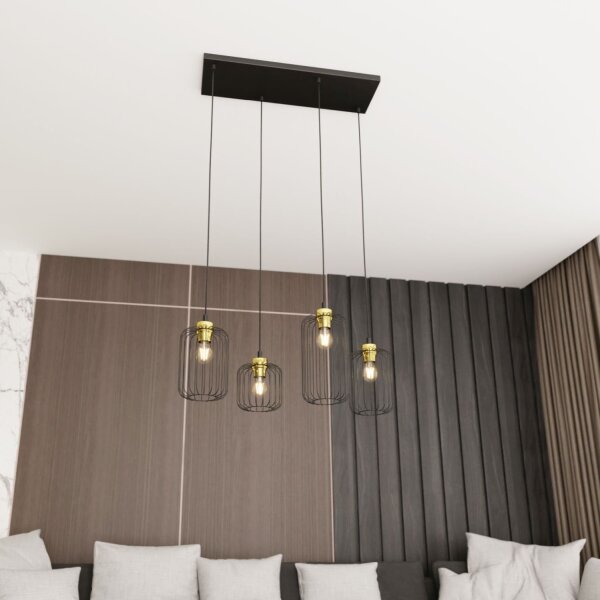 Pendelleuchte Metall E27 70 cm lang Retro Schwarz Gold