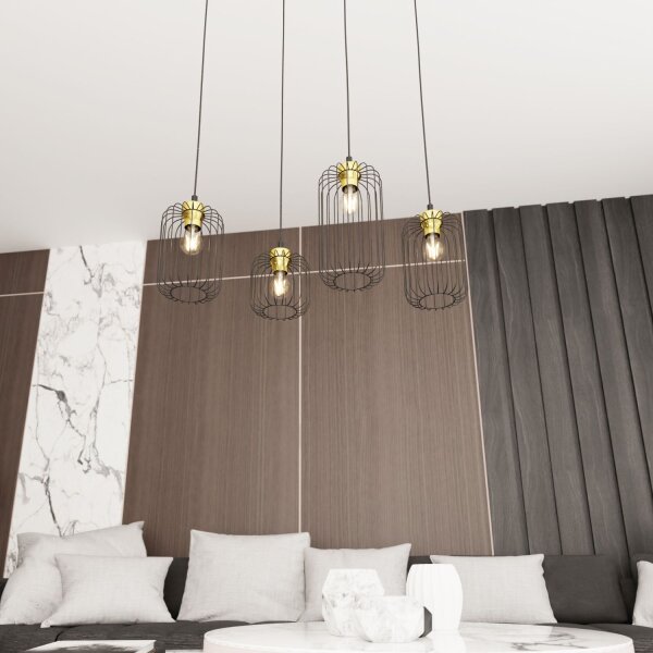 Pendelleuchte Metall E27 70 cm lang Retro Schwarz Gold