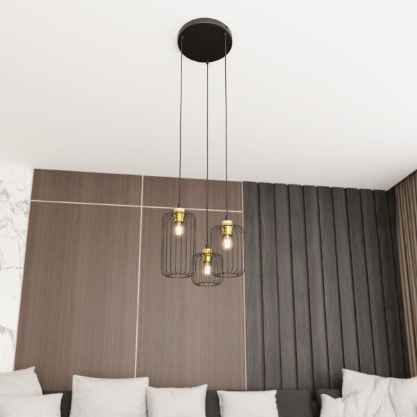 Runde Hängelampe Schwarz Gold Ø30 cm 3-flmg E27 Metall