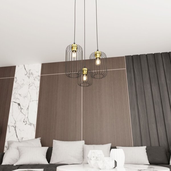 Runde Hängelampe Schwarz Gold Ø30 cm 3-flmg E27 Metall