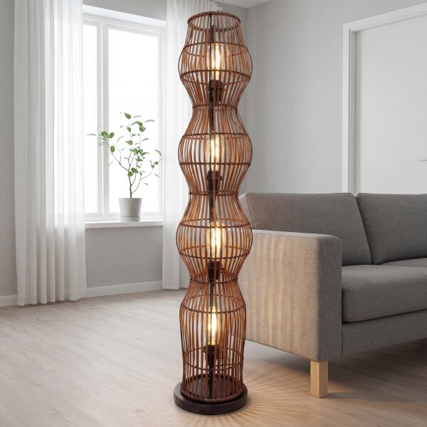 Petit lampadaire Bambou Marron 111 cm E27 Scandinave