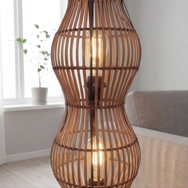Petit lampadaire Bambou Marron 111 cm E27 Scandinave