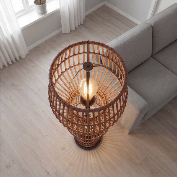 Petit lampadaire Bambou Marron 111 cm E27 Scandinave