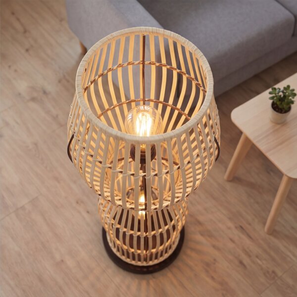 Boho Stehleuchte Bambus Metall Schwarz E27 110 cm Modern