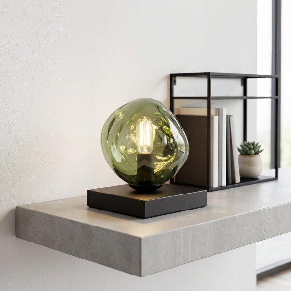 Tischlampe Glas Grün Schwarz E14 17,5 cm verspiegelt