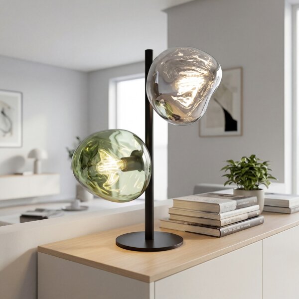 Tischlampe Glas Weiß Grün verspiegelt E14 40cm Metall