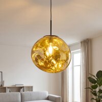 Lampe à suspendre ronde en verre jaune E27...