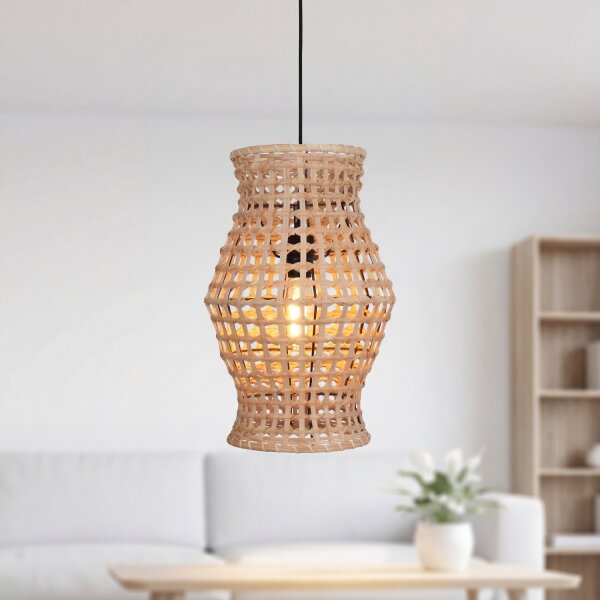 Pendelleuchte Korb Rattan Metall E27 rund Ø30 cm Boho