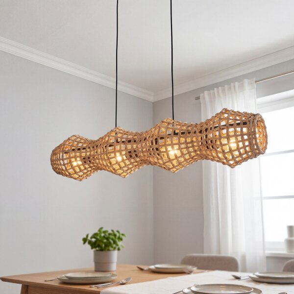 Suspension rotin naturel scandinave E27 4-flamme