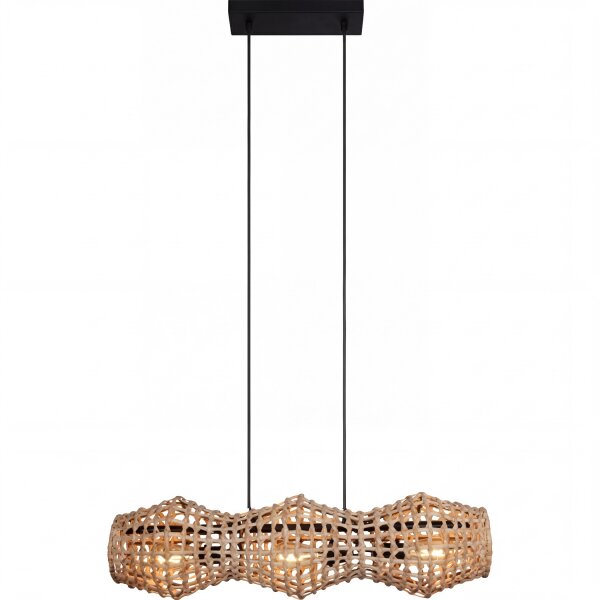 Hängelampe Boho Rattan Metall E27 3-flammig 80cm lang