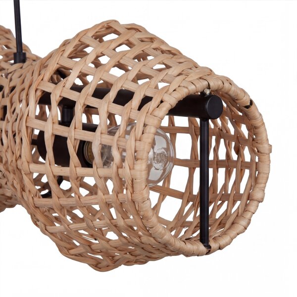 Hängelampe Boho Rattan Metall E27 3-flammig 80cm lang