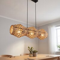 H&auml;ngelampe Boho Rattan Metall E27 3-flammig 80cm lang