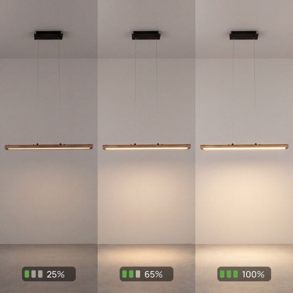 Longue lampe à suspendre LED Aluminium Bois L:70 cm blanc chaud