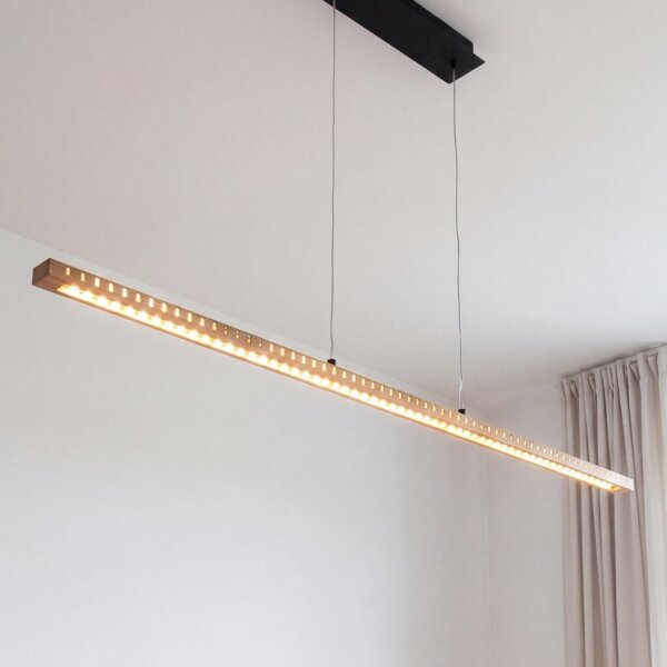 Longue lampe à suspendre LED Aluminium Bois L:120 cm blanc chaud