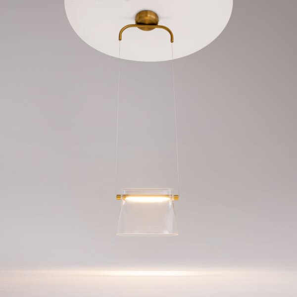 Suspension métal verre LED H : max. 329 cm en laiton