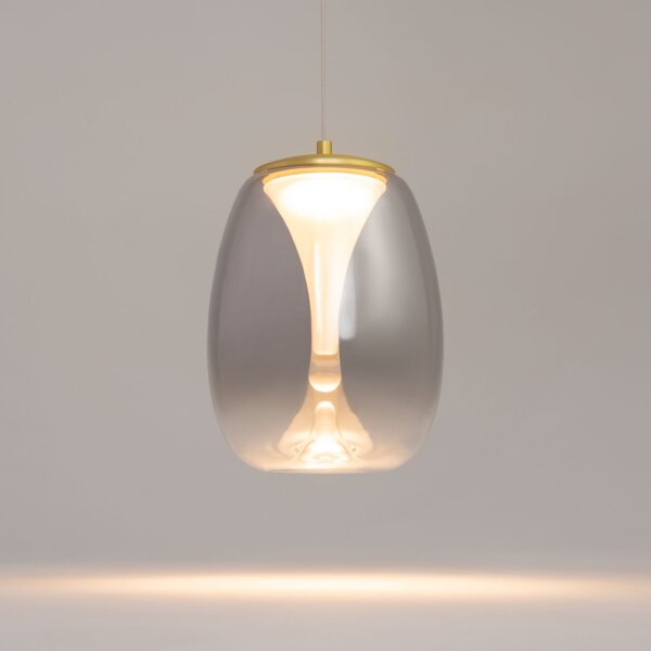 Lampe LED à suspendre verre fumé aluminium blanc chaud 3000 K ronde