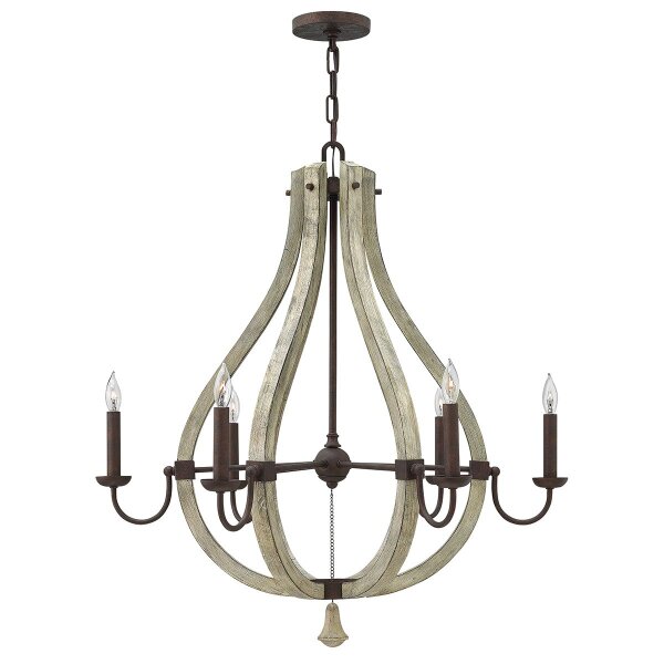 Lustre antique bois métal Ø76cm réglable en hauteur