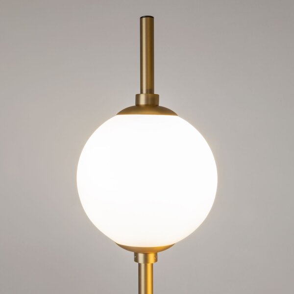 Lampadaire LED métal verre hauteur 150 cm en laiton blanc