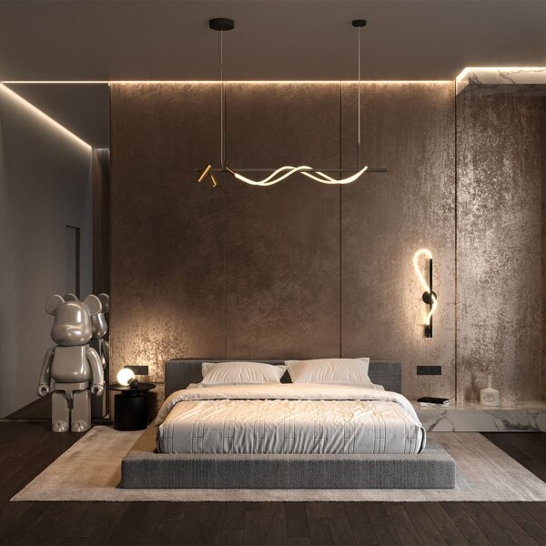 Lampe à suspendre LED aluminium noir or allongée YARA