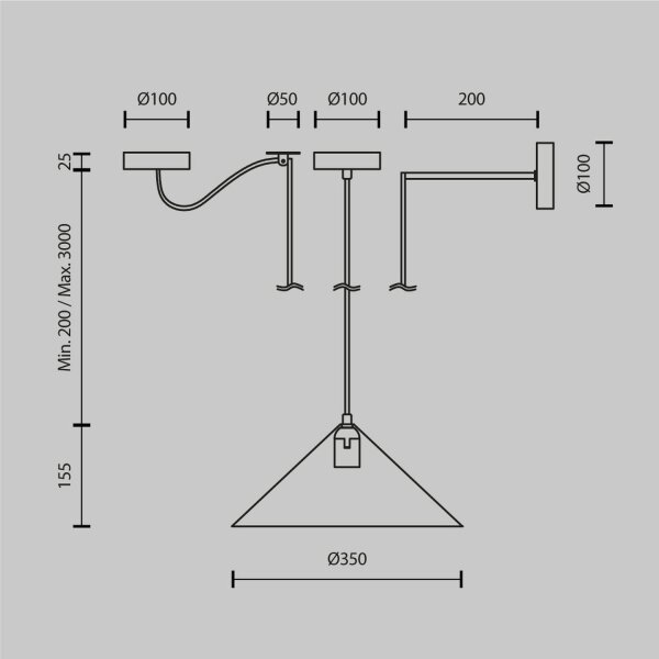Hängeleuchte Metall Ø 35 cm rund H: max. 318 cm Schwarz