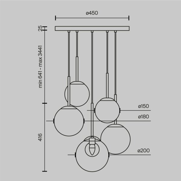 Suspension métal verre G9 Ø 58 cm H : max. 344,1 cm